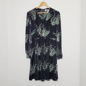 Vicky Tiel Long Sleeve A-Line Dress Black Floral V-Neck Stretch Office S NWT
